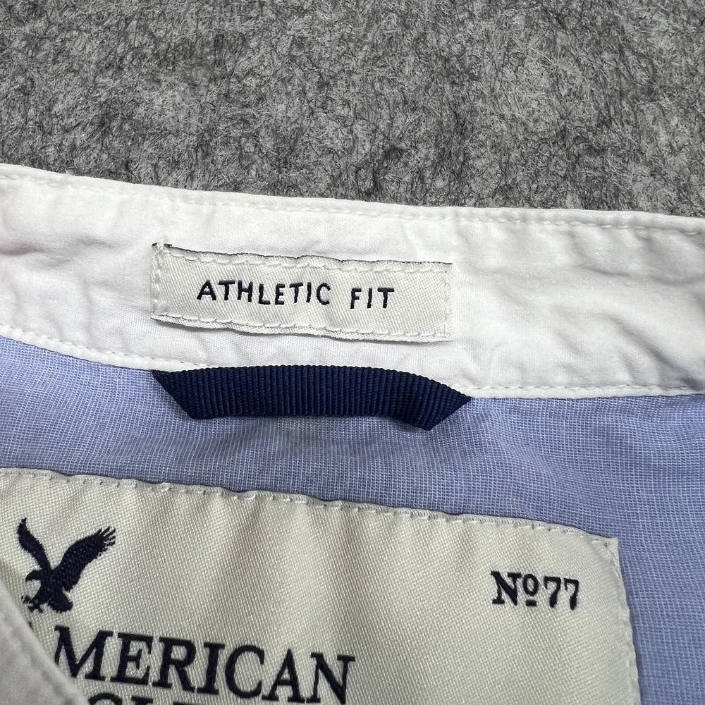 American Eagle Shirt Mens S Blue Stripe Long Sleeve Button Up Band Collar Preppy - Picture 4 of 16